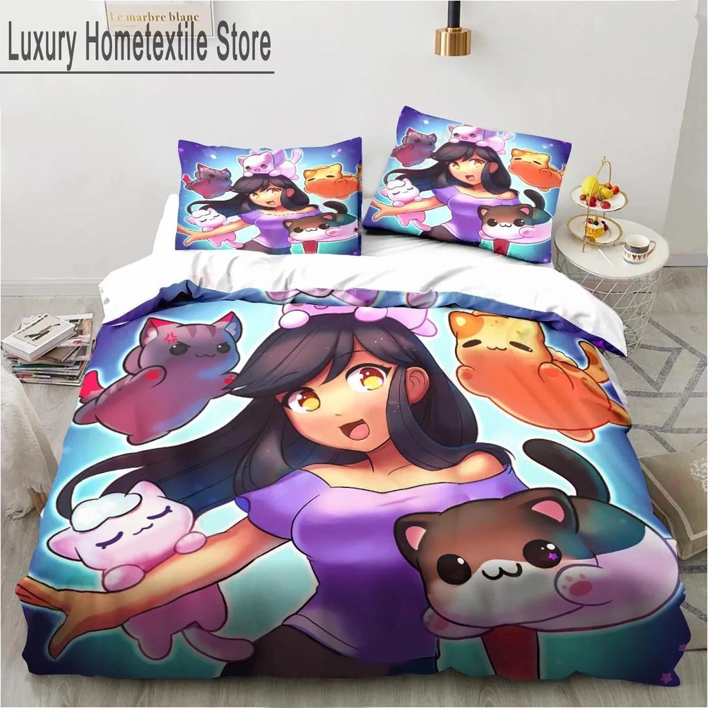 Cartoon Game Cute Aphmau With Wings Bedding Set Boys Girls Twin Queen King Size Duvet Cover Pillowcase Bed Boys Adult