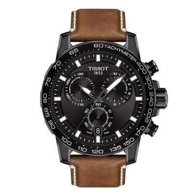 Мужские часы Tissot Super Sport Chronograph, черный циферблат, кожаный ремешок, T1256173605101 [Официальный импорт]