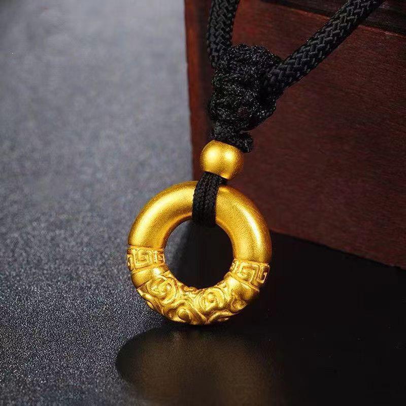 Vietnamese Sand Gold Eight Treasures Luopan Necklace with Fu Pendant, Gold Braided Rope, Unisex Ancient Craftsmanship Sweater Chain