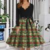 Women's Fashion V-neck Casual Slim-fit Christmas Print Long-sleeved Dress