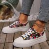 Large Size Breathable Casual Shoes Low Top Versatile Printed Lace-up Flat Baseplate Shoes Women