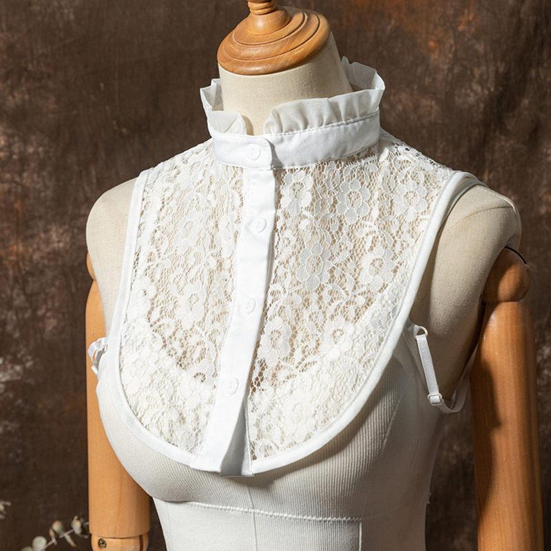 Lace Ruffles Fake Collar Detachable Sweater Decoration Collar Hollowed Out Stand Up Collar Half Shirts for Girls Women