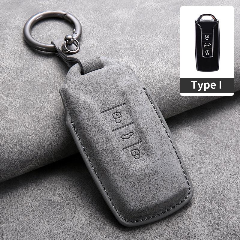 For VW Suede Leather Car Key Case Protector Shell Fob for for VW Volkswagen Touareg 2019 2020 2021 2022 2023 Auto Keychain Acc