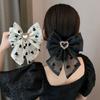 1 New Love Bow Hairpin Women's Back Head Rhinodrill Headpiece New Ponytail Clip Spring Clip Hairpin