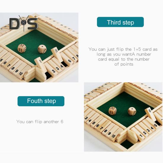 Shut The Box Board Game with Dice 4-Way Educational Math Number Strategy Game 4 Players Kids Adults Family Night Party Wooden Close The Box Toy