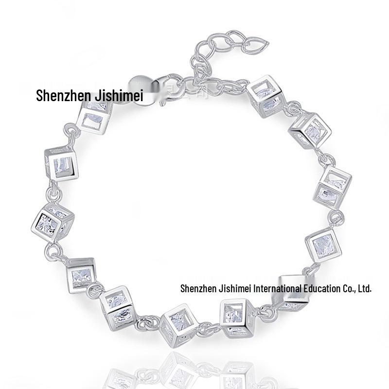 West Lake Beauty Silver Hollow Grid Bracelet