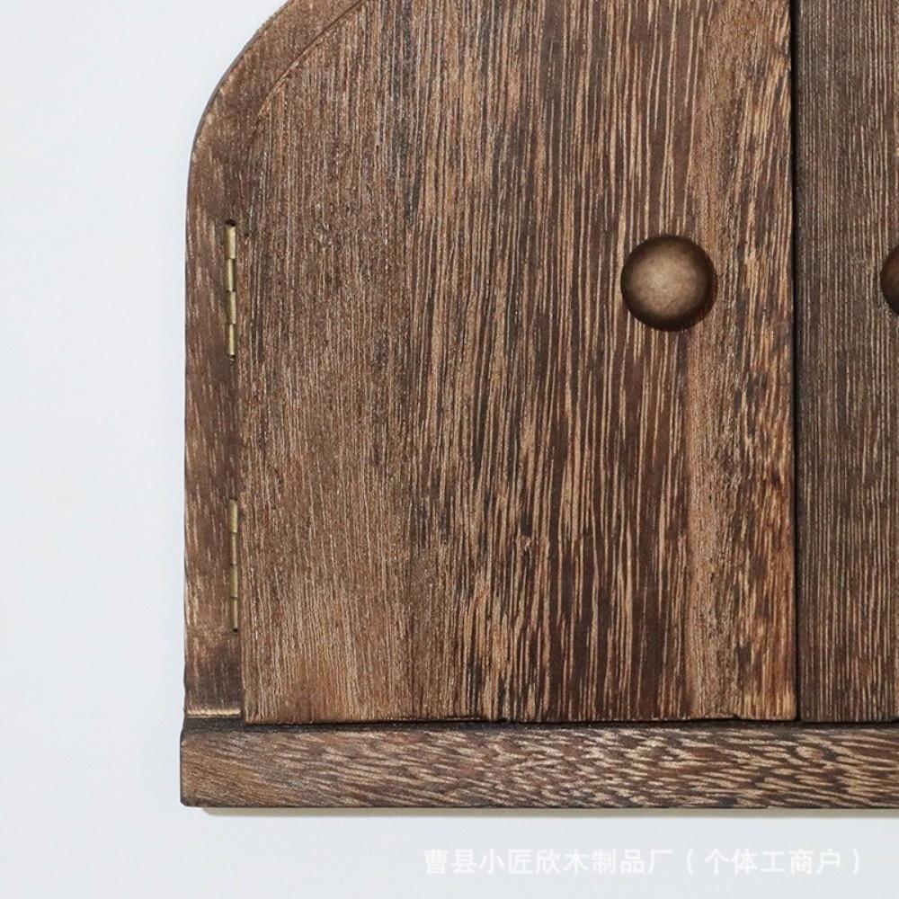 Rustic Style Solid Wood Switch Cover Double Door Design Switch Protector Living Room