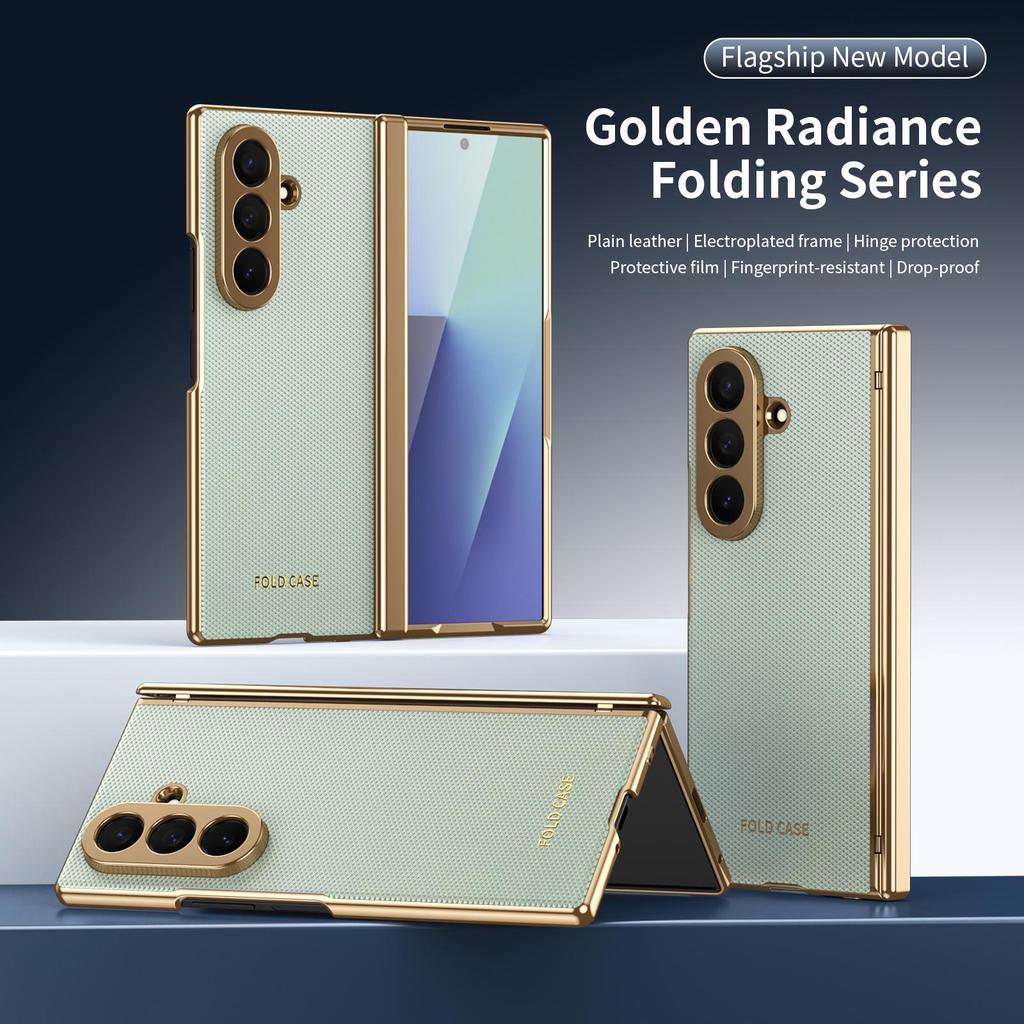 Чехол для Samsung Z Fold7: Складной, с гальваническим покрытием, узор «ромб», однотонная кожа, полное покрытие для Fold6/5, трансграничная совместимость.