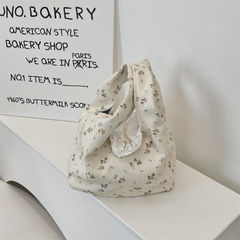 1 Cute Floral Hand-held Canvas Bag, Work Sundries, Small Bag, Summer Bag, Women's Wrist Bag