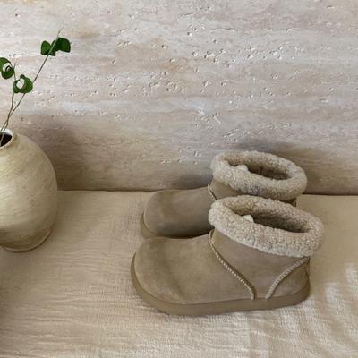 Ретро круглый носок уродливые милые короткие ботинки женские новые бархатные низкие сноубутсы теплые большие хлопковые туфли на толстой подошве пушистые ботинки