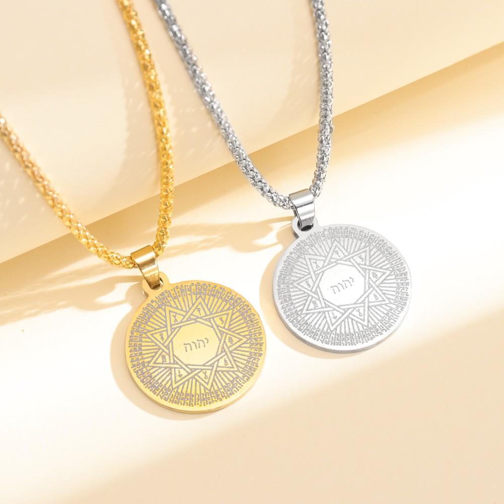 European and American Nine-pointed Star Rune Pendant Necklace Round Plate Necklace Accessories