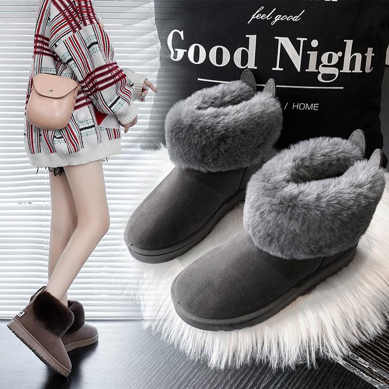Snow Boots Women Thick Sole Cute Bunny Ears Suede Shoes for Women Keep Warm Sleeve Low Heels Platform Shoes 2024 Winter Outdoor