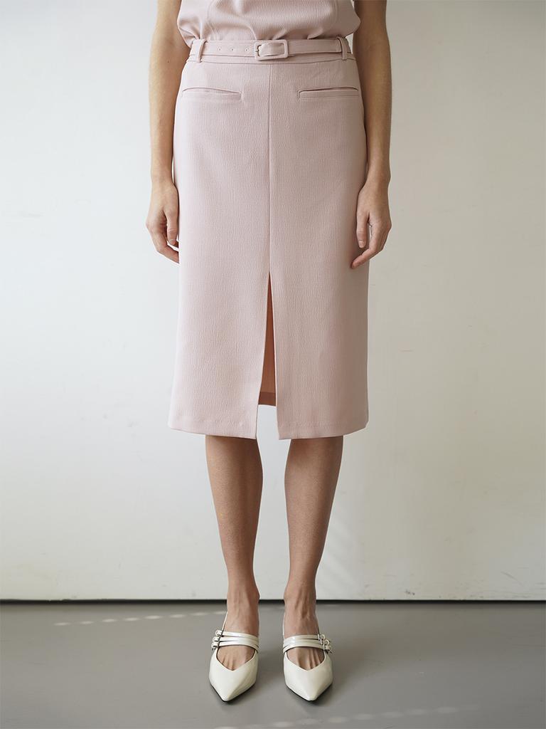 Raye Beanie Belt Detail Front Slit Pocket Midi Slit Skirt Pink