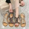 Модные летние хиты продаж, женские сандалии на резинке, новые женские сандалии 2024 года, летние блестящие римские туфли для отдыха на пляже с открытым носком
