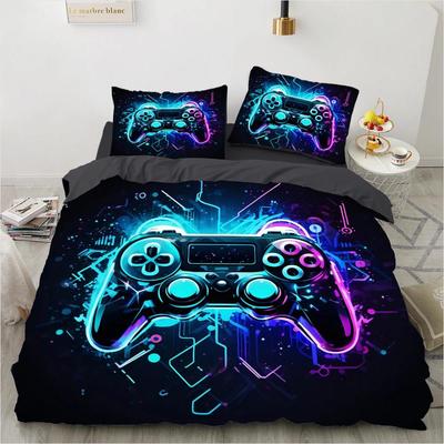 Игровой пододеяльник Кинг/Квин 3D Черный Игровая ручка Постельное белье для детей Подростков Мальчиков Мужчин Геймер Декор для спальни Покрывало Наволочка
