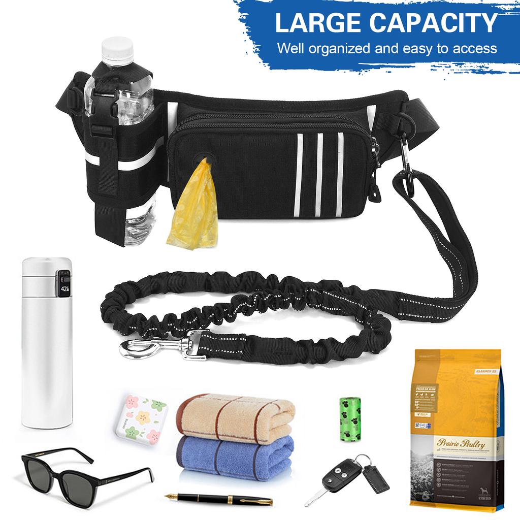 Сумка на пояс для поводка для собак Hands Free, светоотражающая поясная сумка с выдвижными эластичными ремнями, дозатор пакетов для фекалий