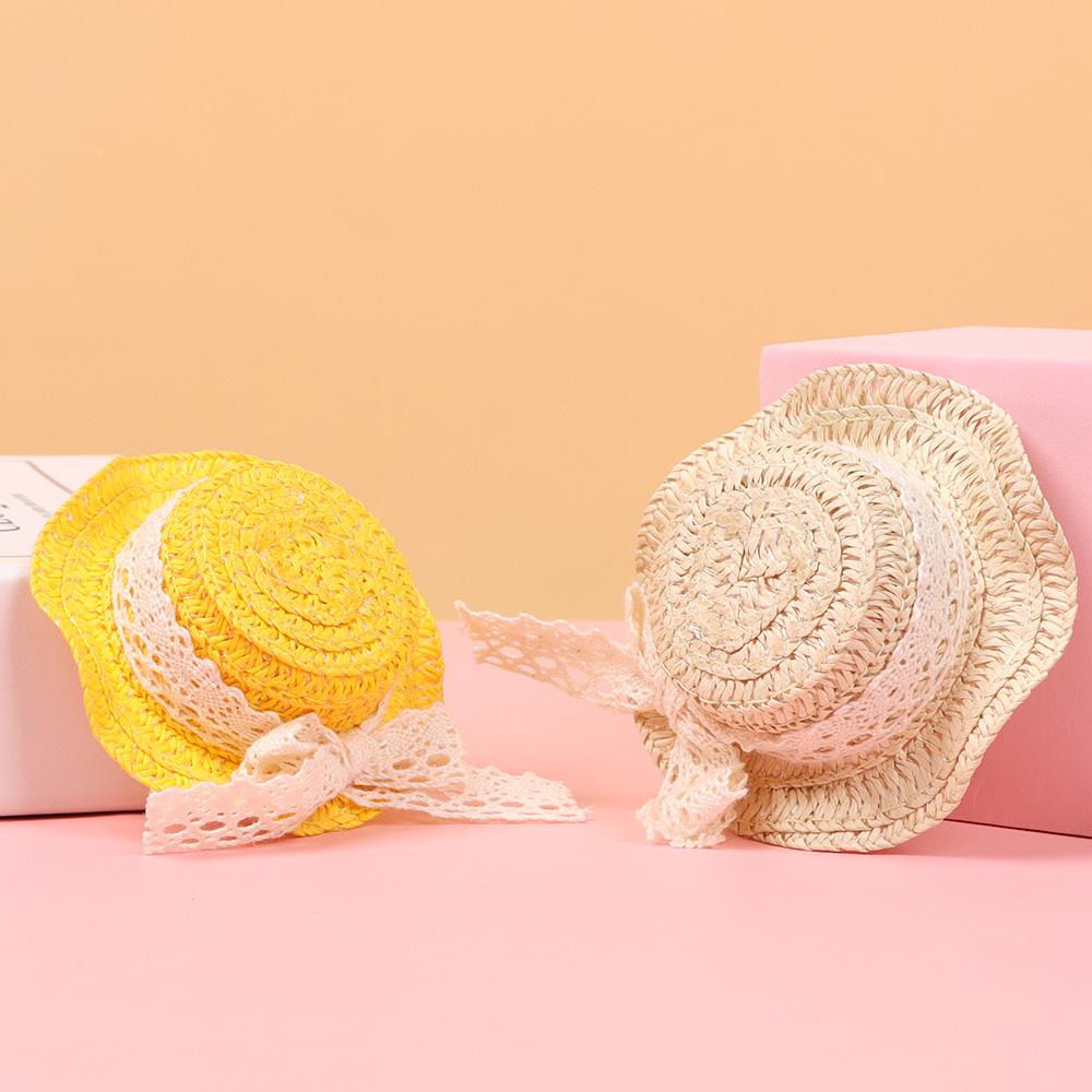 Ручная работа для куклы 1/12, кружевной бант, плетеные вручную шляпы, аксессуары для кукольной шляпы, соломенная шляпа, украшение для кукольного дома