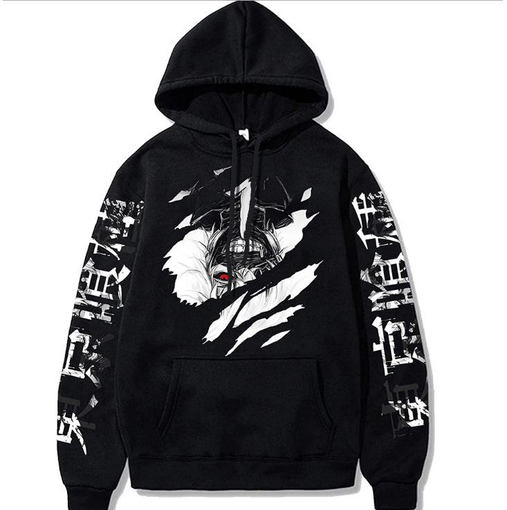 Флисовый повседневный мужской свитер с капюшоном и принтом аниме