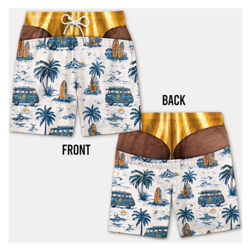 Tropical Plant Print Funny Beach Party Swim Trunks Men Leopard Print Design Viral Fun Fake Skin Summer Novel Fashion Beach Short