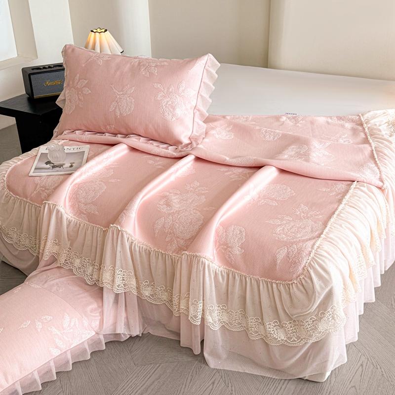 Sleeping grid cooling bean PE polymer cool feeling lace bed skirt cooling mat three piece set