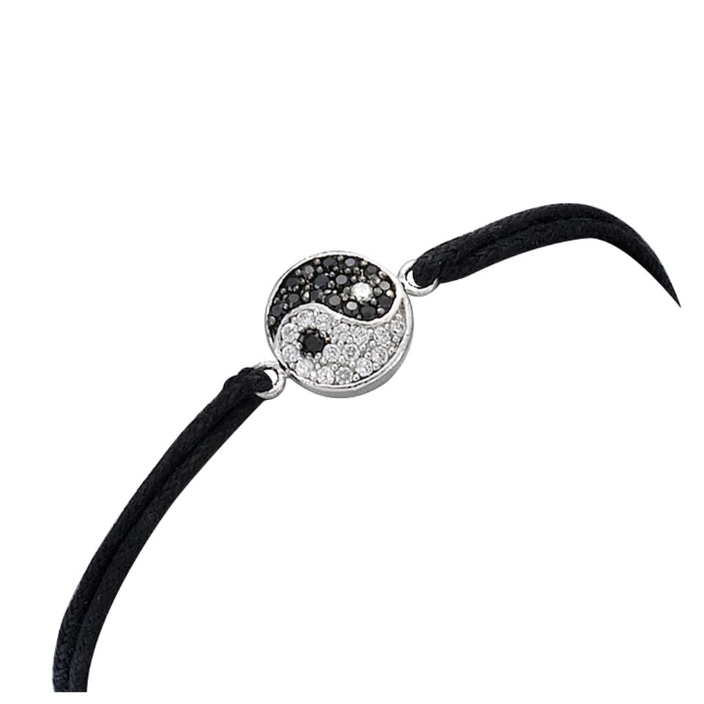 Les Trésors De Lily [N1559] - Silver Bracelet 'Yin Yang' Black White Silver (rhodium Plated) - 10 Mm