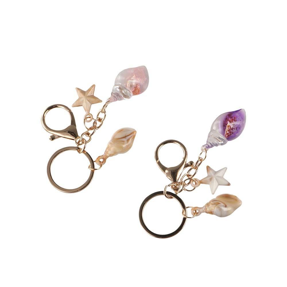 Bohemian Style Luminous Conch Keychain Backpack Decor Starfish Shell Keyring Summer