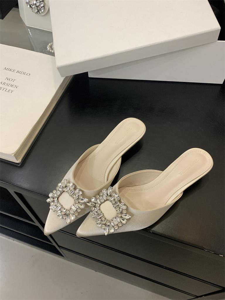 Туфли на высоком каблуке, французские ретро-полушапки, новинка 2025 года, летние ленивые однопедальные классные тапочки, женская обувь