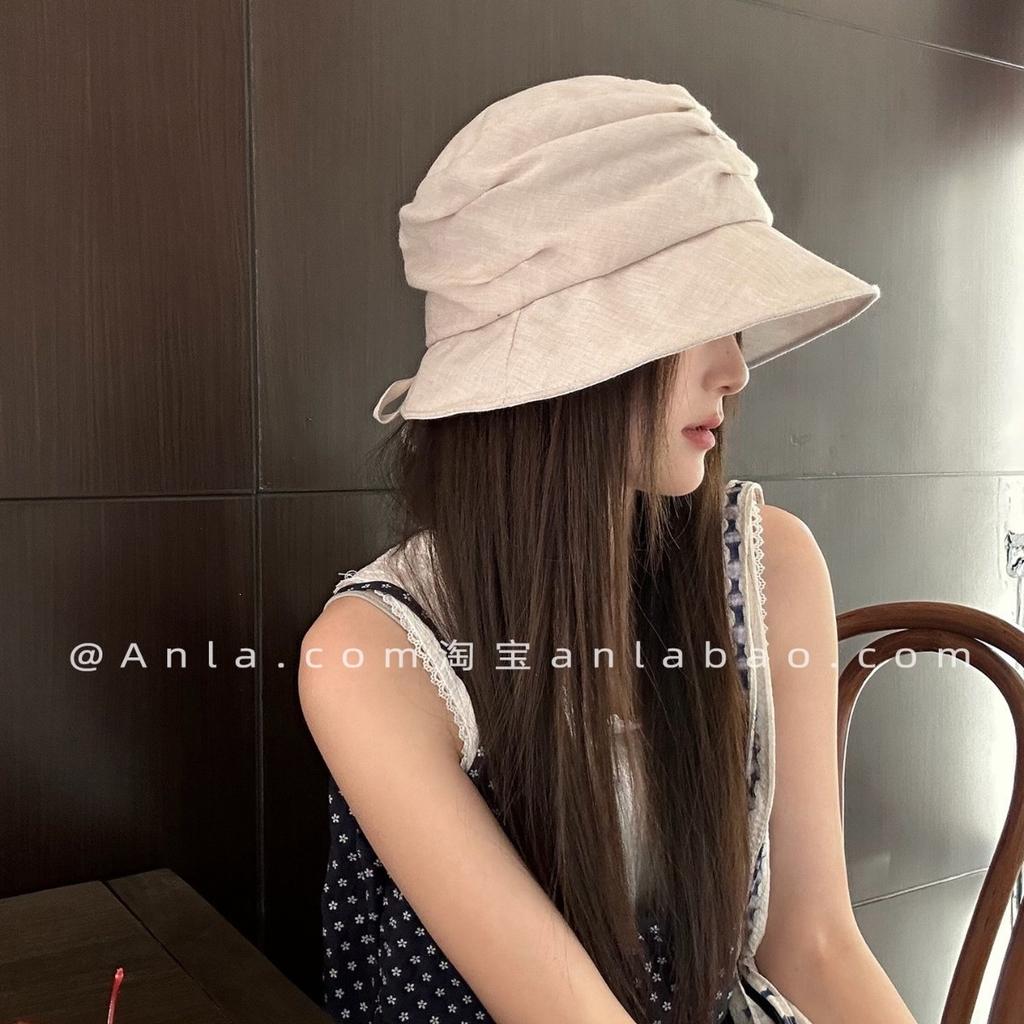 Summer Thin Pleated Bucket Hat Women'S Breathable Sun Hat Sunscreen Basin Hat Small Casual Elegant Hat