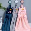 Pig Pattern Hanging Hand Towel with Lanyard Coral Fleece Cute Appearance Hanging Towel for Household