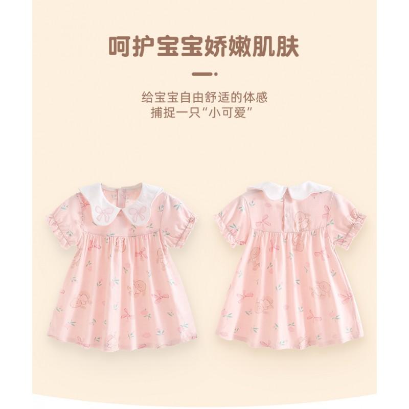 Baby Girls Short Sleeve Dress Sweet Doll Collar Princess Toddler 1-3 Years