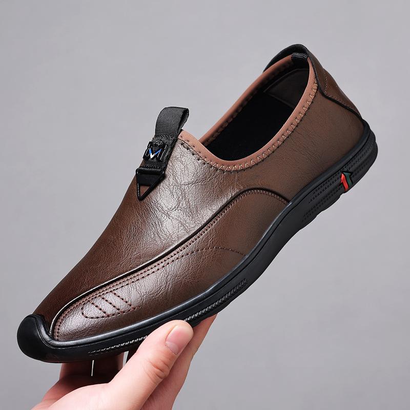Модные мужские лоферы из натуральной кожи, дышащие, 2024 весна-осень, новая модная повседневная обувь для вождения для мужчин, однотонные туфли