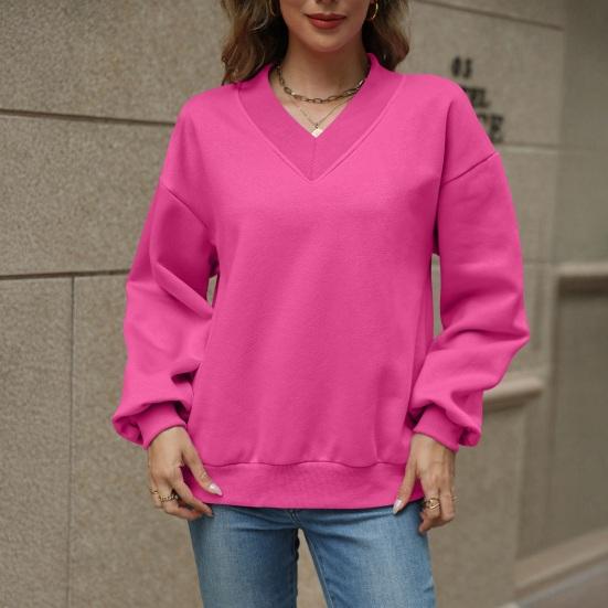 Women's V Neck Oversized Sweatshirts Fleece Long Sleeve Pullover Top