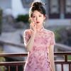 Fashion embroidery medium and long pink new Chinese style summer new improved national style cheongsam young dress skirt