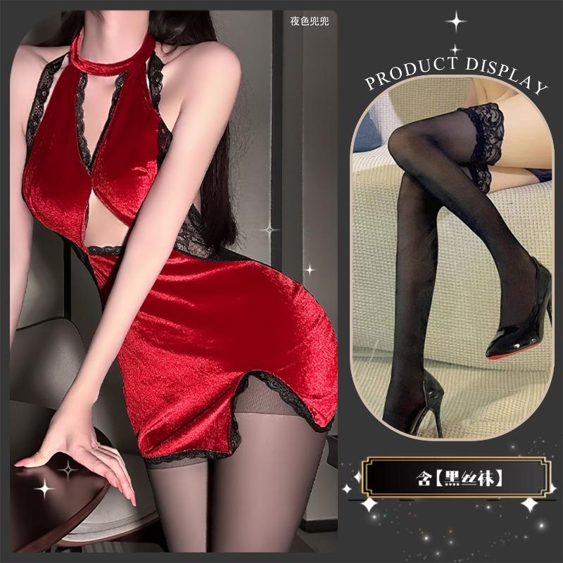 Сексуальное нижнее белье сексуальное горячее кружевное сочетание бархатный темперамент собирающее и стройнящее фиолетовое классическое горло ципао