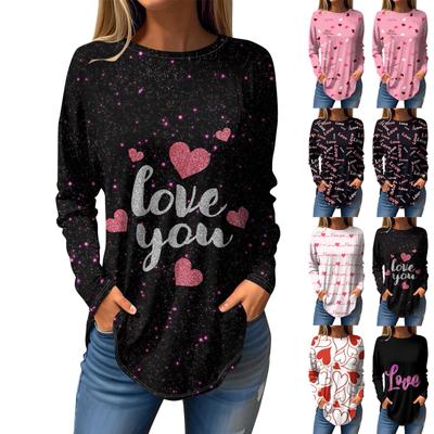 Футболки женские осенние повседневные рубашки с длинным рукавом толстовка винтажный графический принт топ пуловер ко Дню святого Валентина