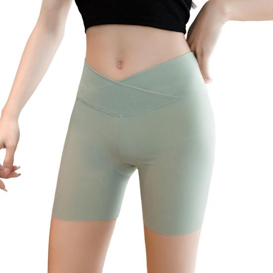 Женские защитные шорты с перекрестным поясом и высокой талией, бесшовные леггинсы из ледяного шелка для йоги, однотонные ультратонкие шорты