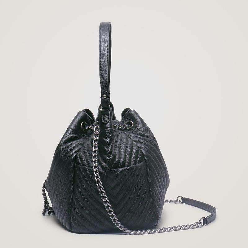 Прямая партия полный первый слой коровьей кожи V-образный узор женская сумка универсальная кожаная сумка-ведро большой емкости портативная наплечная женская