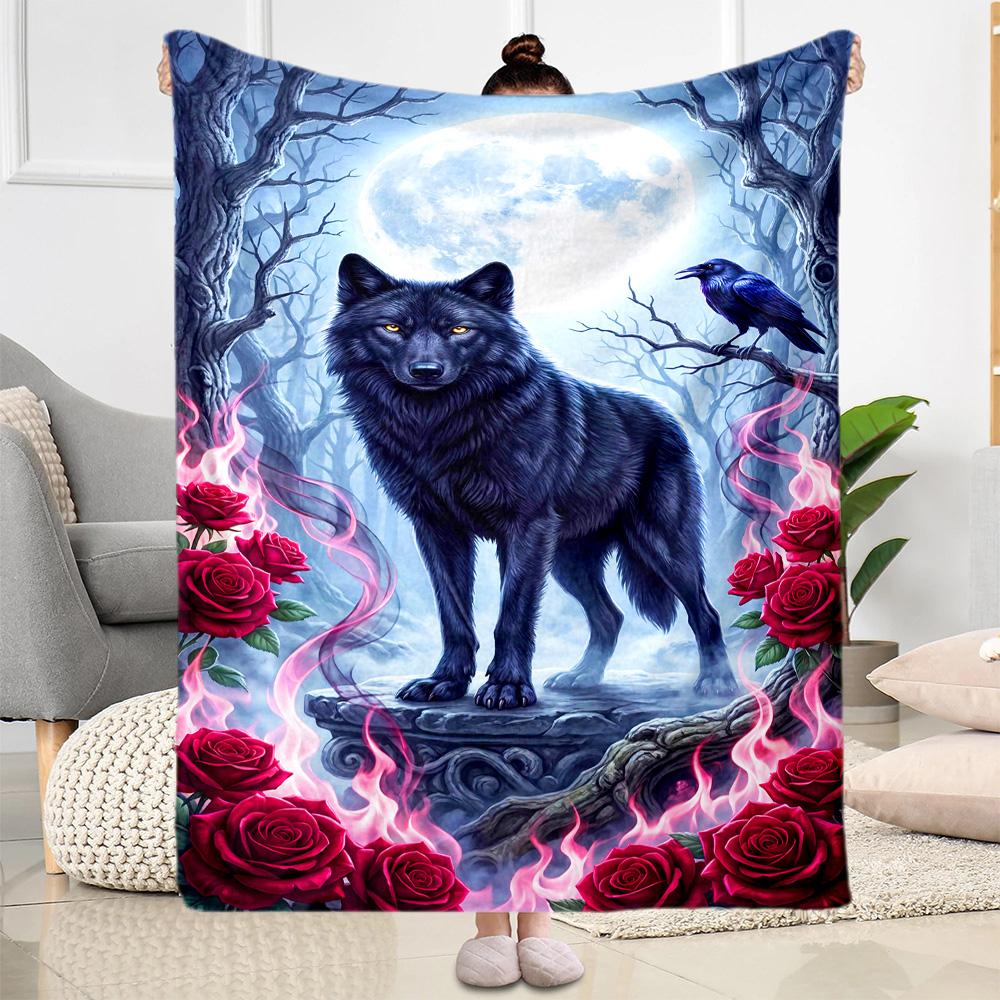 Wolf Moon Reflection Blanket,Suitable for sofas, offices, travel, living rooms, Gifts to relatives and friends, Blanket,Suitable for all seasons.