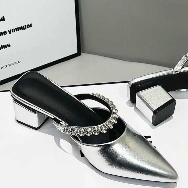 Fashion New Pantoufles De Luxe Noires À Talons Hauts Pour Femme, Mules De Styliste À Enfiler, Mocassins De Soirée, Été 2025