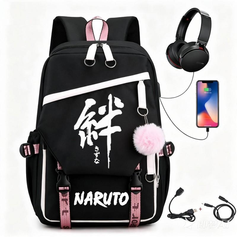 Anime Backpack Students Featuring Uchiha Itachi Design Canvas School Bag With USB Charging Port Unisex Street Style
