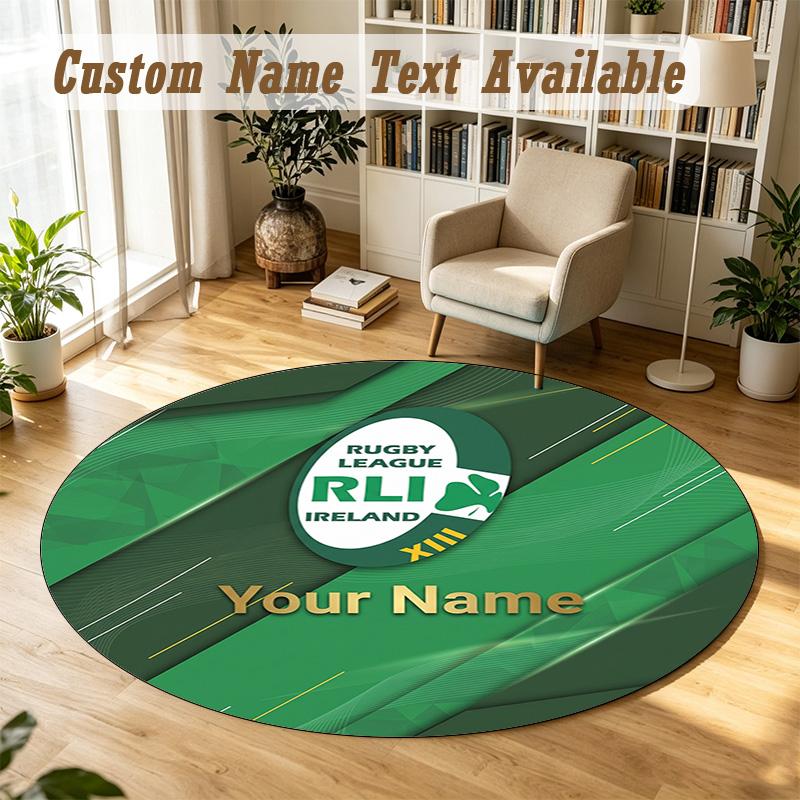 Round Rug Custom NameIreland Rugby Pattern Non Slip Carpet Home Floor Decor