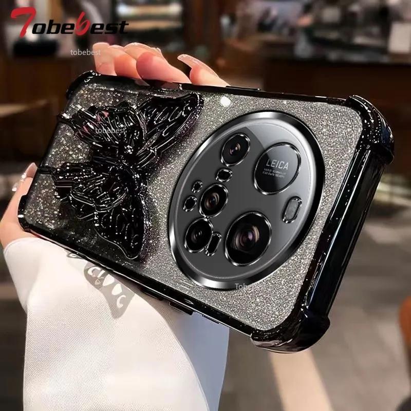 Противоударный чехол с блестящим покрытием для Xiaomi 15 Ultra 14 14T 13 12 11 Pro Lite 3D подставка-бабочка для телефона, браслет из бусин, задняя крышка