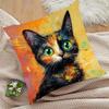 Colorful Tortoiseshell Cat Throw Pillow Cover, Vibrant Oil Painting Style Art Decorative Pillow Case