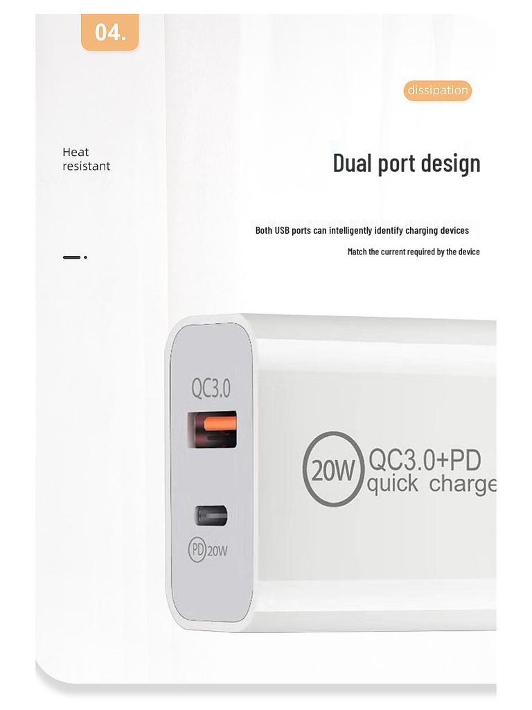 Быстрое зарядное устройство PD20W: Двухпортовый набор A+C QC3.0 для Apple 12, совместимый с вилкой EU/US