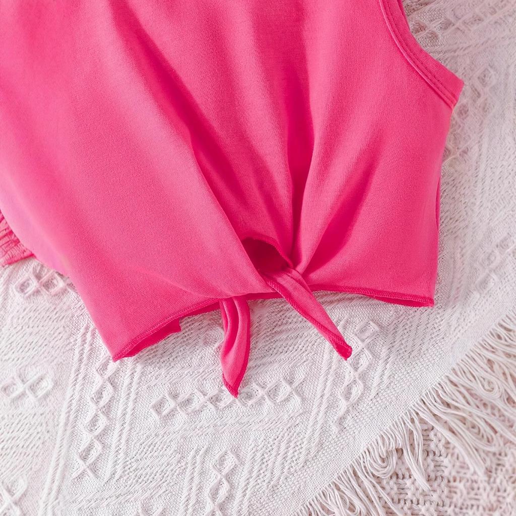 Комплект модного жилета с принтом для девочек, летний, подходит для детей от 1 до 8 лет, спортивный комплект для отдыха на открытом воздухе