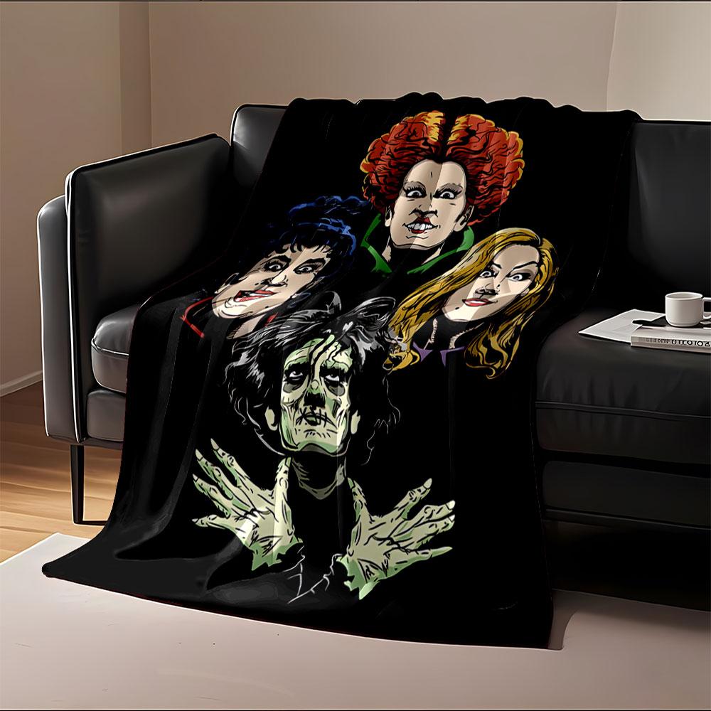 Witchy Characters on Black for all seasons blanket lunch break throw gift