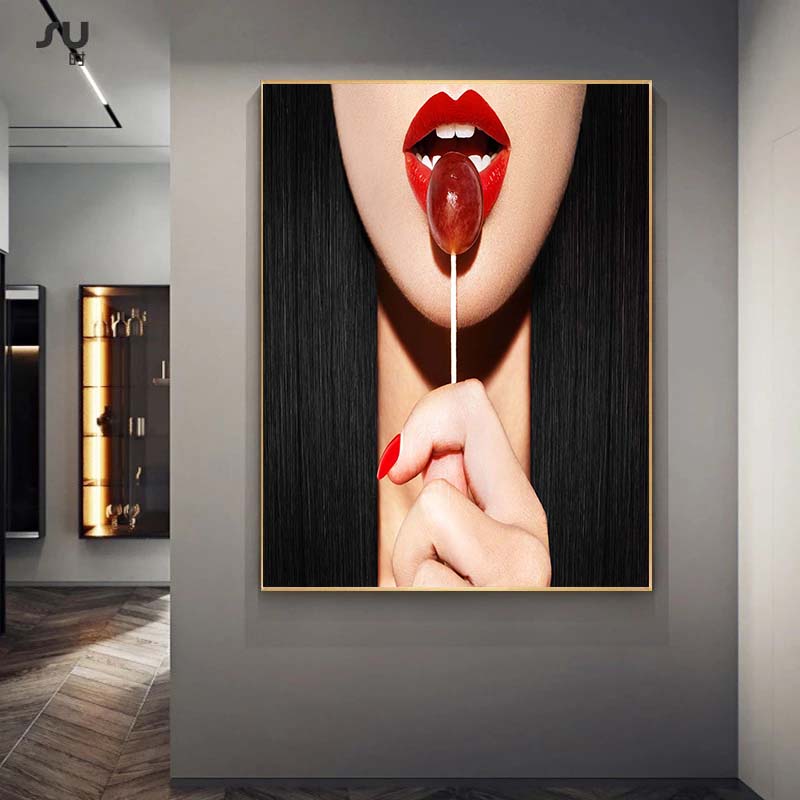 Современные сексуальные красные губы плакаты на скандинавскую тему и принты холст живопись настенные художественные картины для гостиной домашний декор Cuadros без рамки