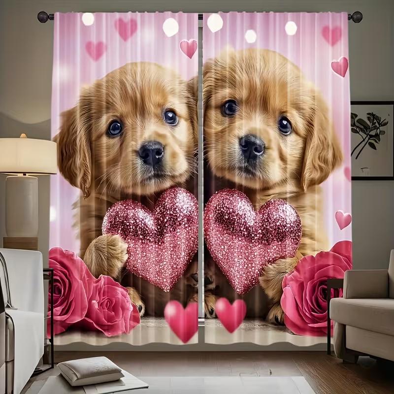 2 Pcs Cute and caring dog print curtains,suitable for bedroom,living room kitchen decoration,home decoration,window decoration