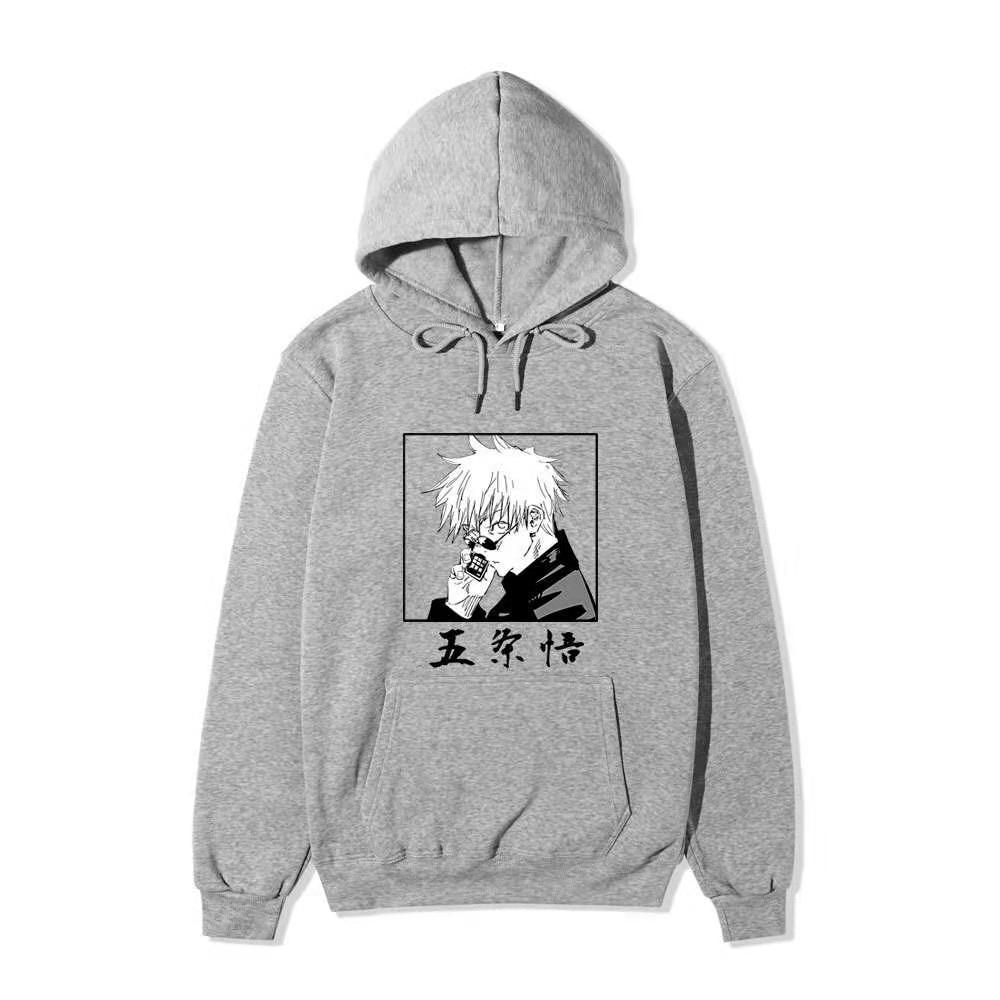 Худи Сатору Годжо из Jujutsu Kaisen, унисекс, флисовая толстовка, квадратный принт с Мангой, Черно-белый, Китайское имя, Осень, Зима, Пуловер