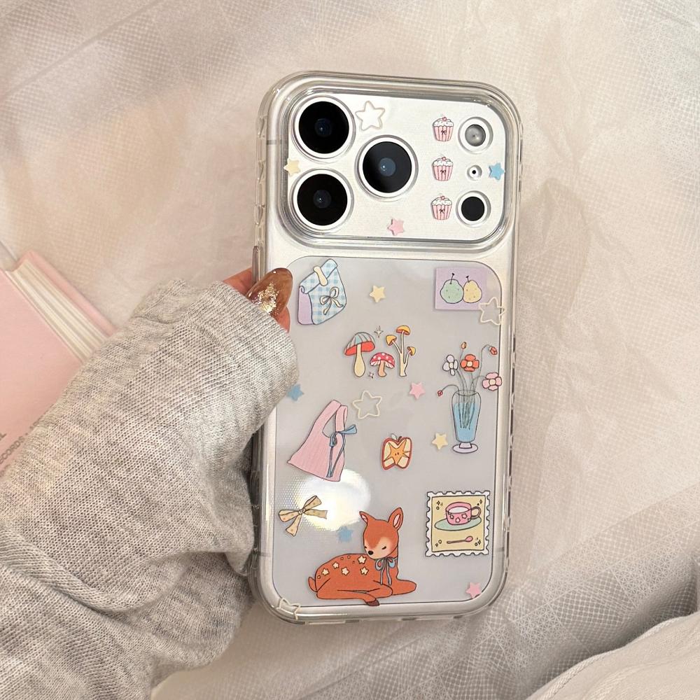 Красное Яблоко Олень Качающаяся Подставка 16 Pro Max Чехол для Телефона для IPhone 17, 12 Прозрачный, 15 Мультяшная Серия